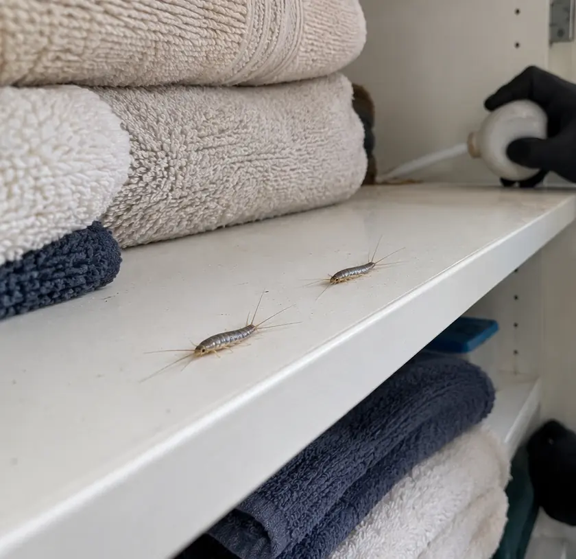 Silverfish on a linen cupboard shelf