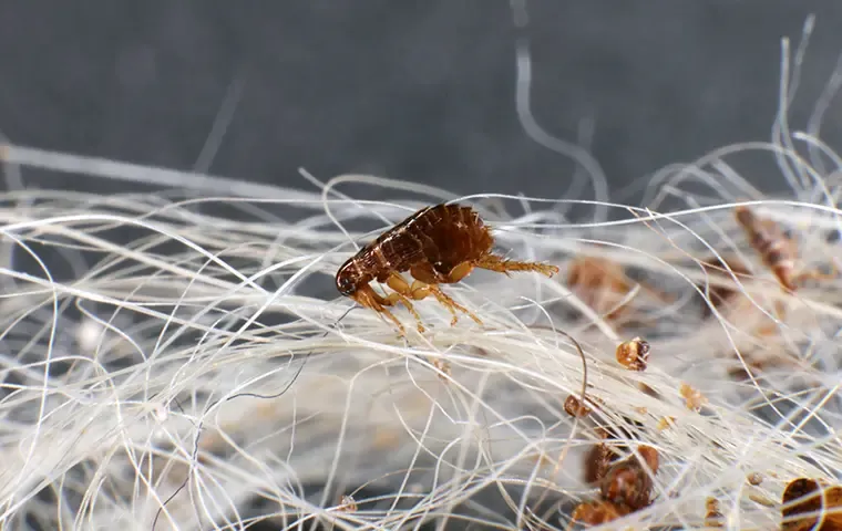 Flea on white dog fur